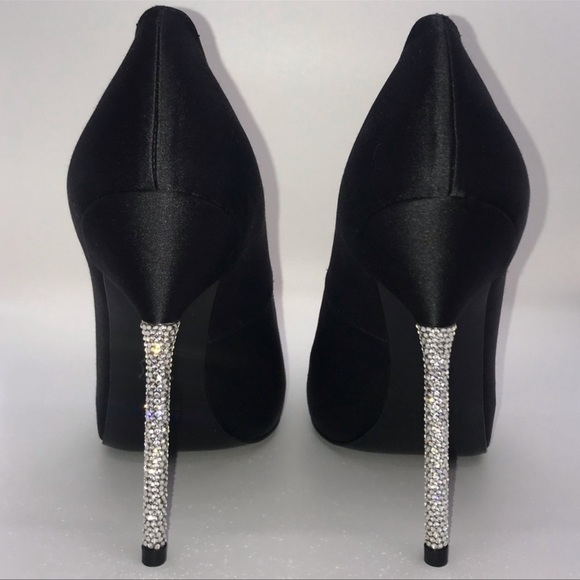stuart weitzman swarovski heels satin black pump